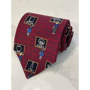 VTG Vickey Davis Silk Tie 58.5 x 3.75 Children Teacher School Blackboard Letters